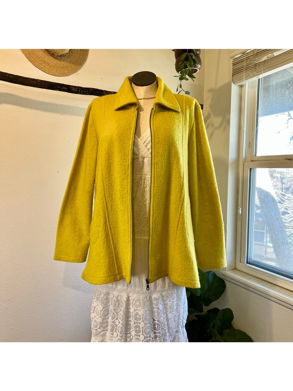 For Cynthia Yellow Wool Knit Zip Up Jacket with Pockets Size XL